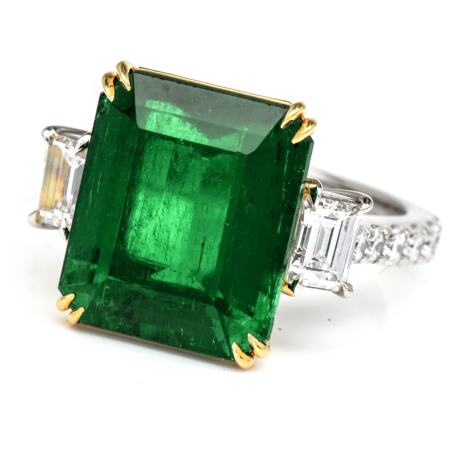 Dover 8.64cts Colombian Emerald Diamond Platinum 18k Gold Ring 2