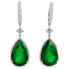 Dover Diamond Certified GIA Colombian Emerald Diamond 18K Gold Drop Earrings