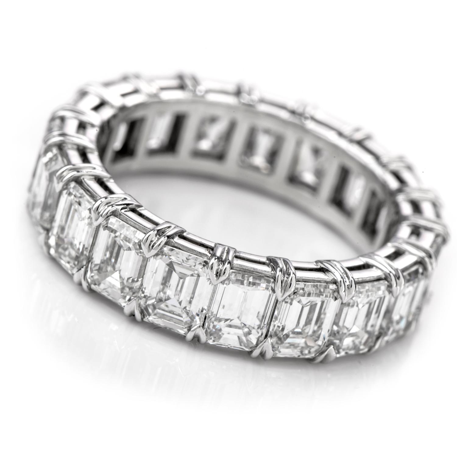 Women's or Men's Dover Diamond Emerald Cut 6.19 Carat Diamond Eternity Platinum Band Ring