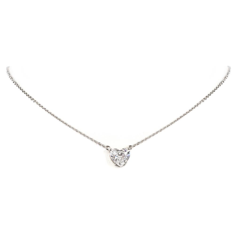 Dover Diamond  Heart GIA 2.06 Carats D-SI1 Platinum Choker Pendant Necklace In Excellent Condition In Miami, FL