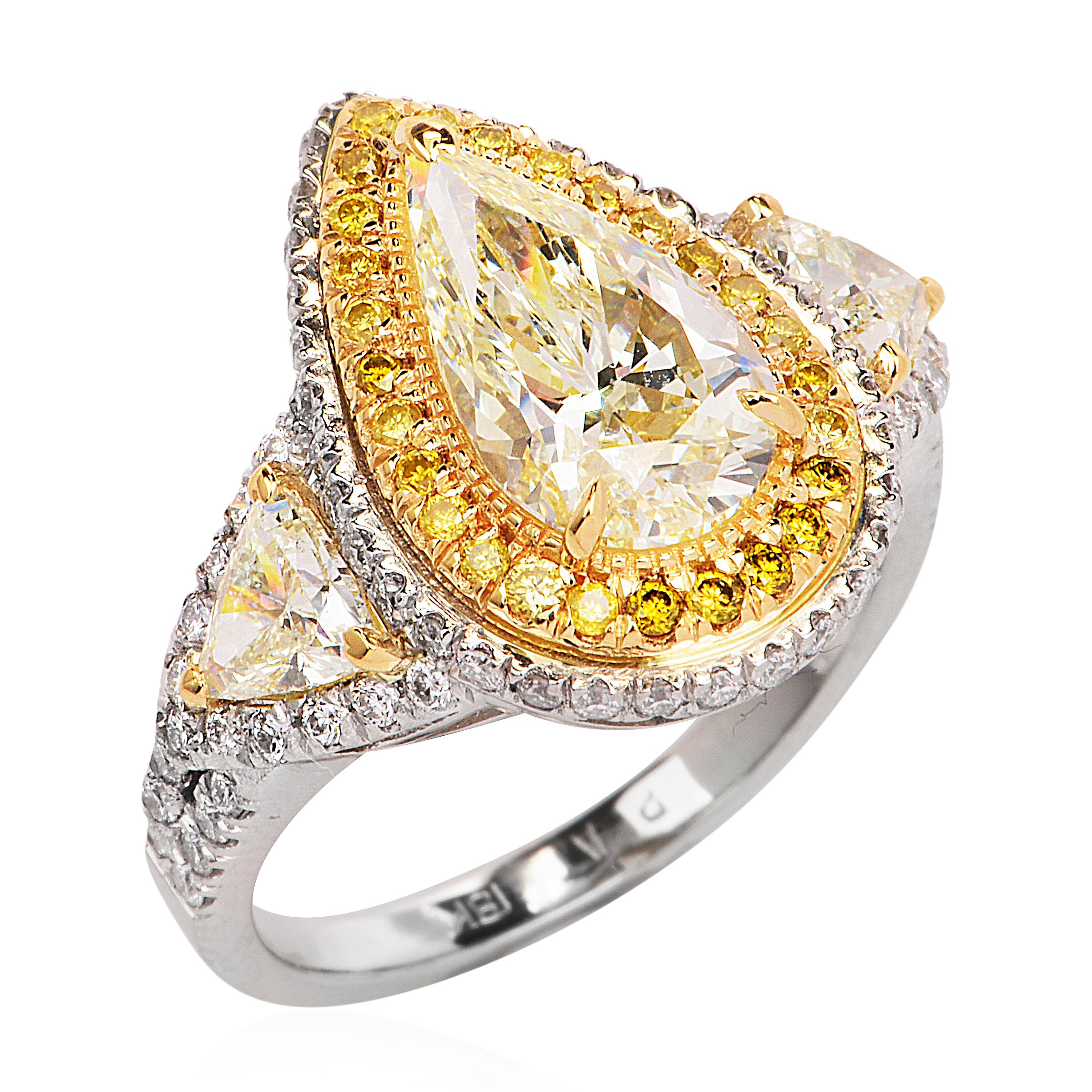 Modern  Diamond Natural yellow Pear Diamond Platinum Gold Engagement Ring