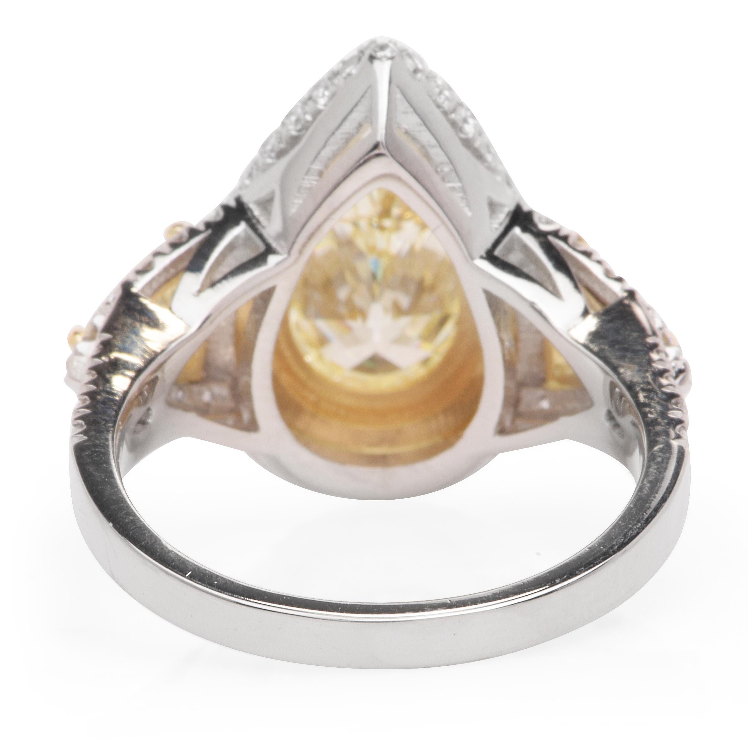 Pear Cut  Diamond Natural yellow Pear Diamond Platinum Gold Engagement Ring