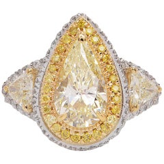 Diamond Natural yellow Pear Diamond Platinum Gold Engagement Ring