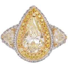  Diamond Natural yellow Pear Diamond Platinum Gold Engagement Ring