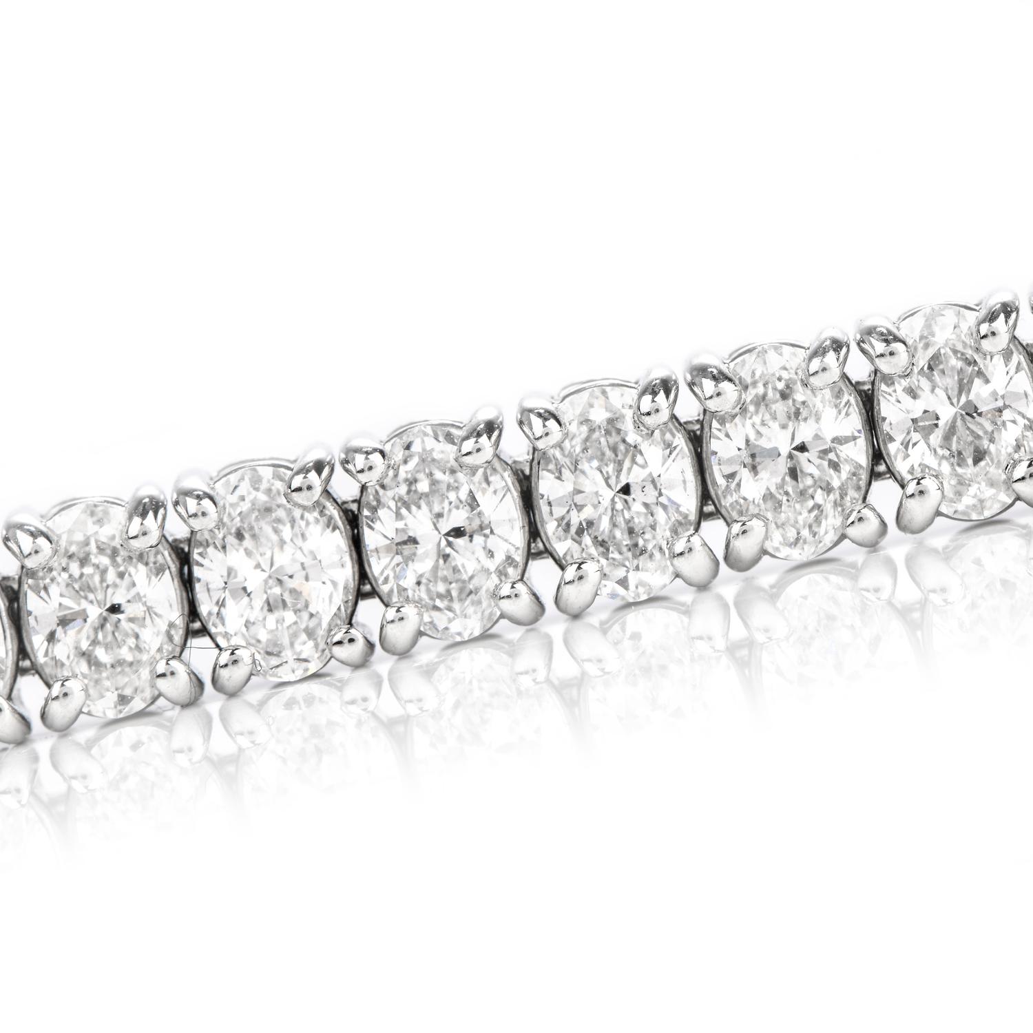 Dover Diamond Oval Cut 9.43 Carat Diamond Platinum/18 Karat Line Bracelet In New Condition In Miami, FL