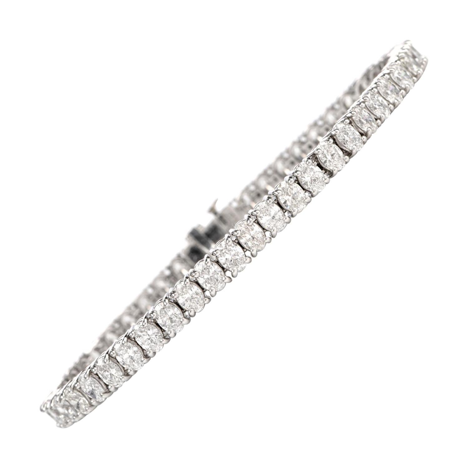 Dover Diamond Oval Cut 9.43 Carat Diamond Platinum/18 Karat Line Bracelet