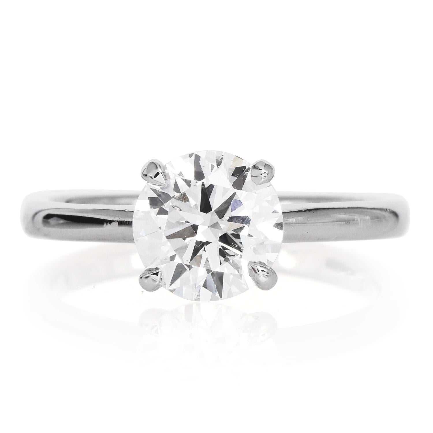 Modern Dover GIA 1.56 Carat H VVS2 Round Cut White Gold Solitaire Wedding Ring For Sale