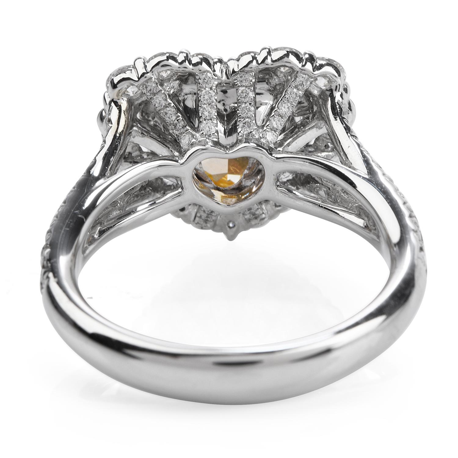 Heart Cut Dover GIA 2.16 Carat Fancy Yellow Heart Diamond 18 Karat Gold Engagement Ring