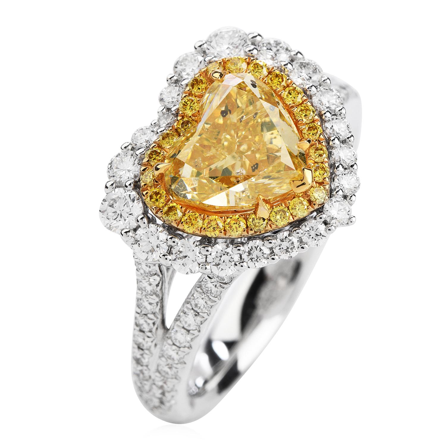Dover GIA 2.16 Carat Fancy Yellow Heart Diamond 18 Karat Gold Engagement Ring In New Condition In Miami, FL