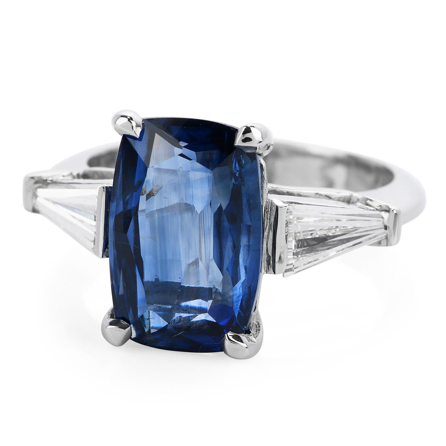 Want to Get Engaged?  Modern not your Style?

This Classic 3 stone design Engagement Ring boasts beauty and 

5.55 Carat Cushion cut No Heat Natural Ceylon Sapphire (Sri Lanka) beaming

with beautiful hues of corn-blue sapphire Offering a hint of