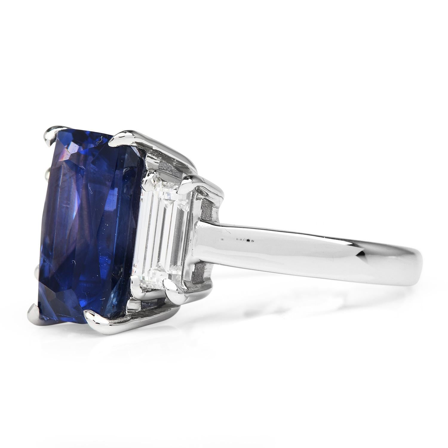 Dover GIA Ceylon No Heat Sapphire Diamond Platinum Three Stone Ring  3