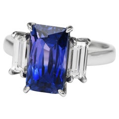 Dover GIA Ceylon No Heat Sapphire Diamond Platinum Three Stone Ring 