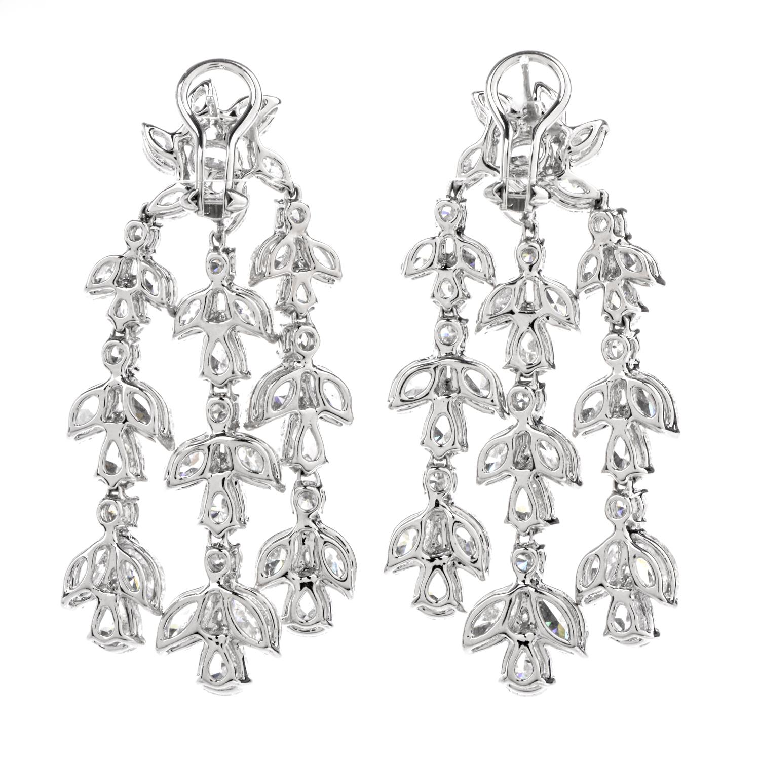 Marquise Cut 30.00 Carat Diamond Platinum Floral Chandelier Dangle Earrings