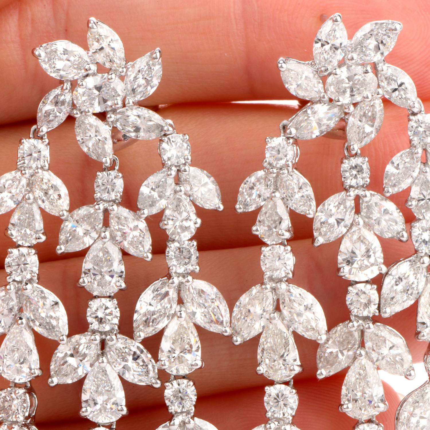 Women's 30.00 Carat Diamond Platinum Floral Chandelier Dangle Earrings