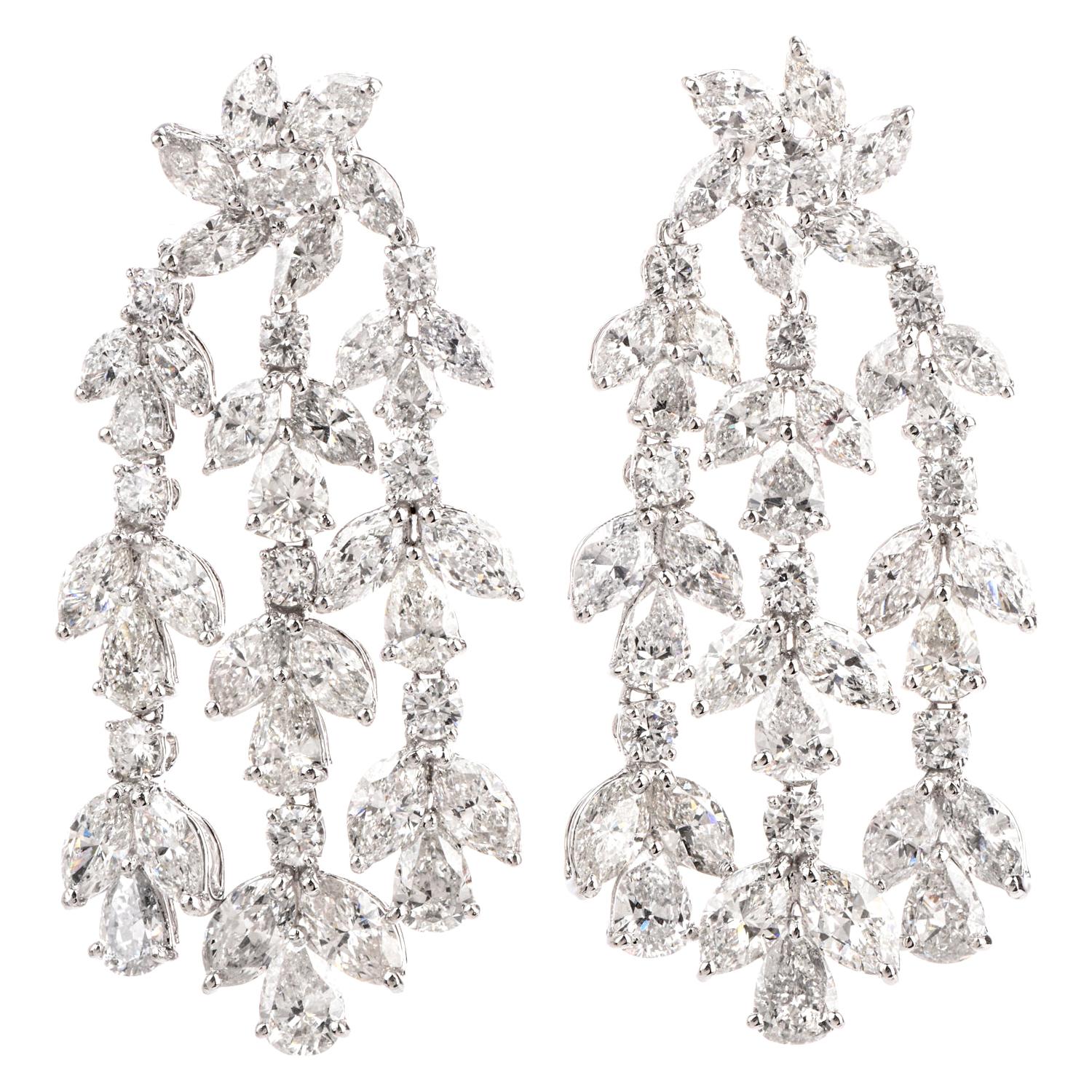 30.00 Carat Diamond Platinum Floral Chandelier Dangle Earrings