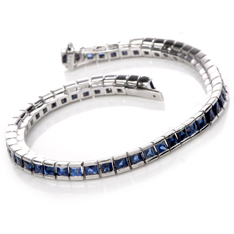 Blue Sapphire Platinum Line Tennis Bracelet at 1stDibs