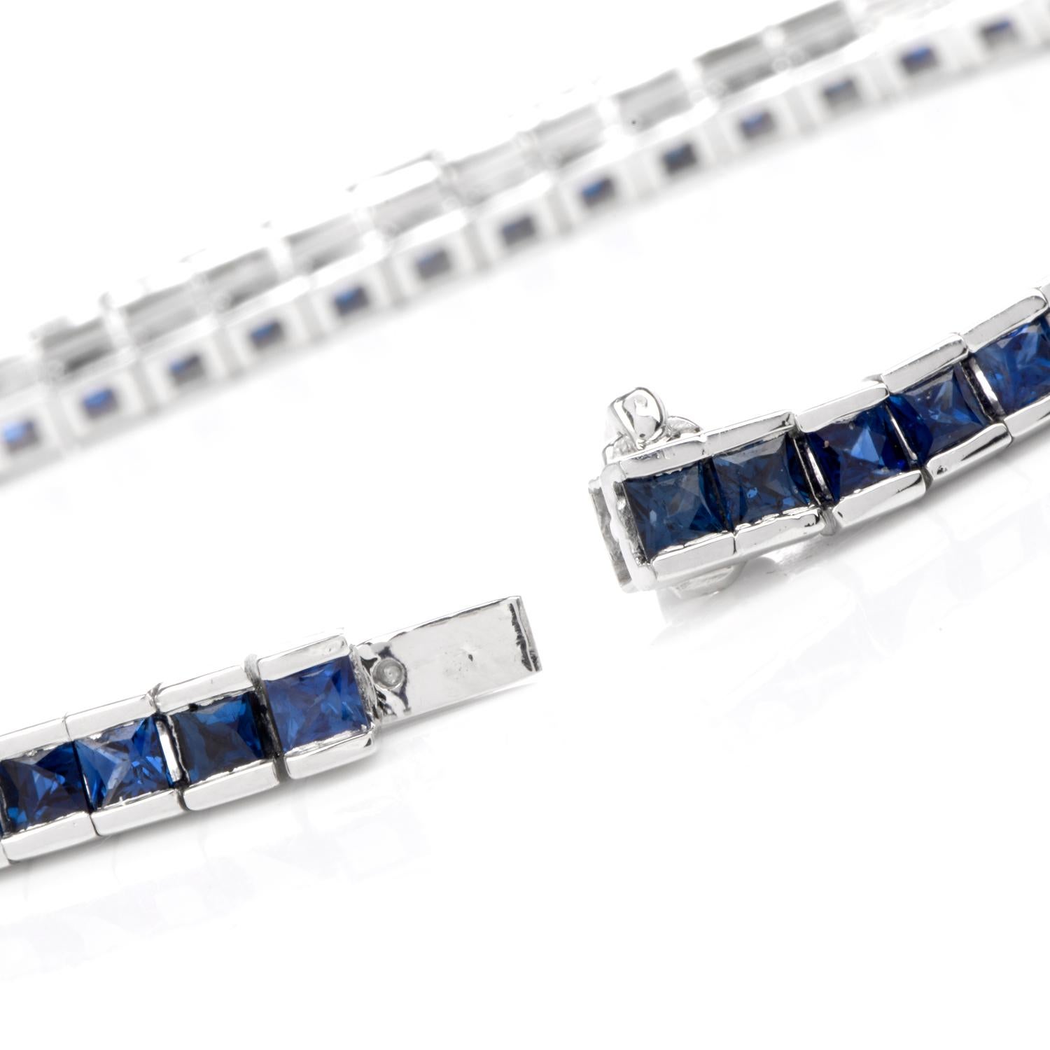 Women's or Men's Blue Sapphire Platinum Line Tennis Bracelet
