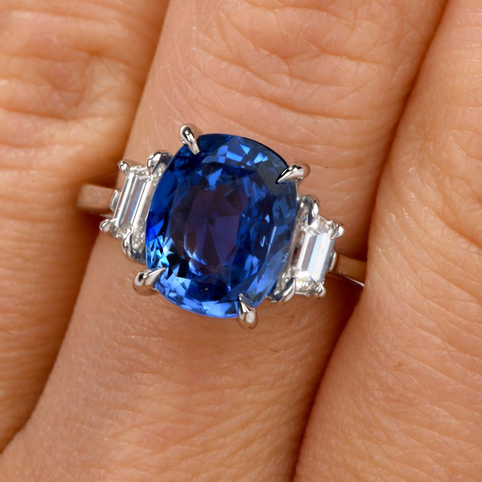 Dover Jewelry Burma Natural No Heat Cushion Sapphire Diamond Platinum Rings In New Condition In Miami, FL