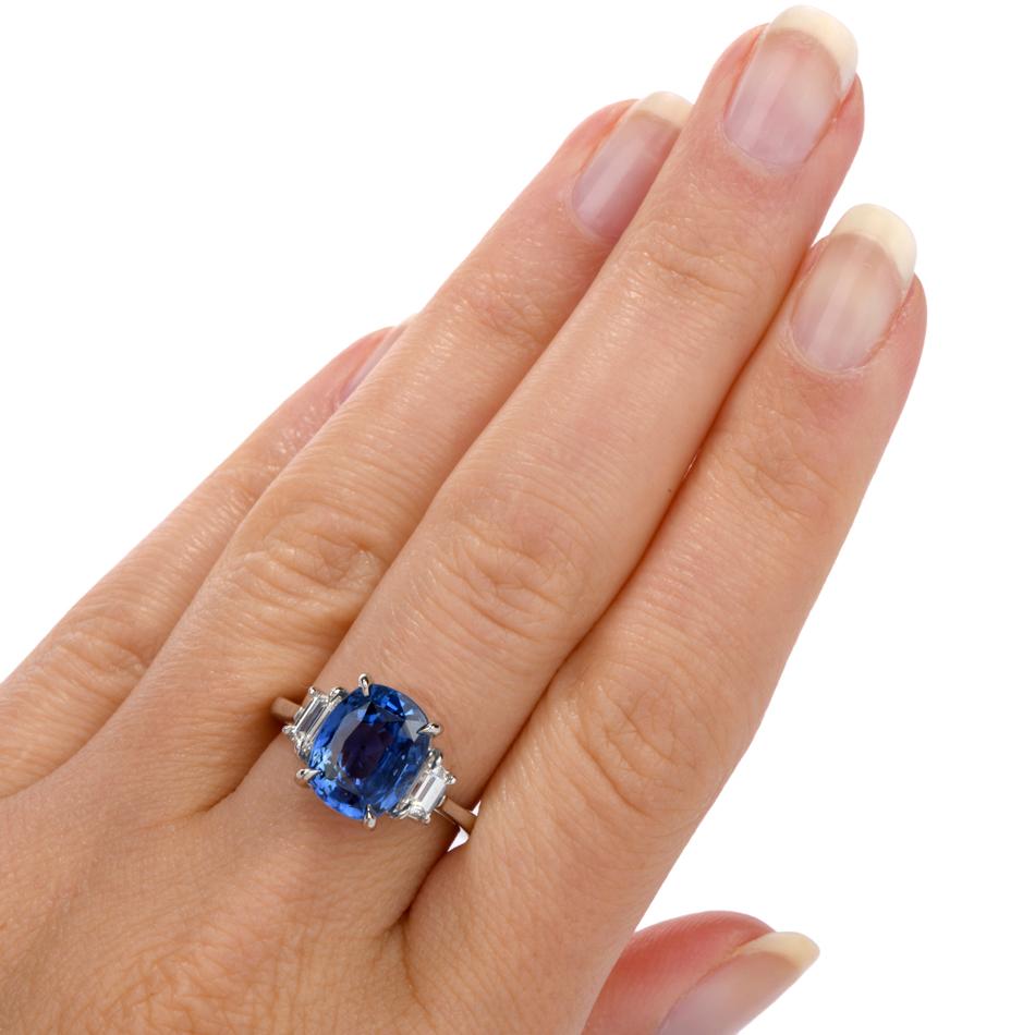 Women's Dover Jewelry Burma Natural No Heat Cushion Sapphire Diamond Platinum Rings
