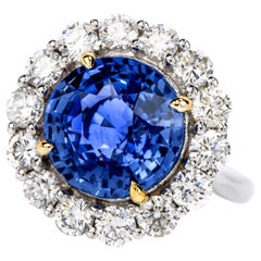 Dover Jewelry Ceylon Natural No Heat Sapphire Diamond 7.14 Carat 18K Gold Ring