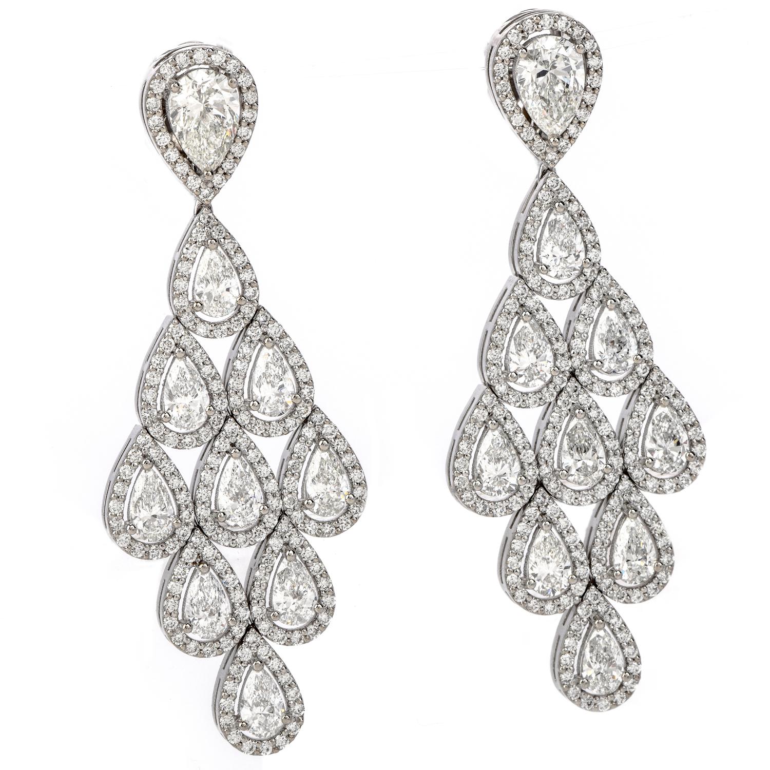 Modern Dover Jewelry Diamond 18 Karat Gold Pear Halo Drop Chandelier Earrings