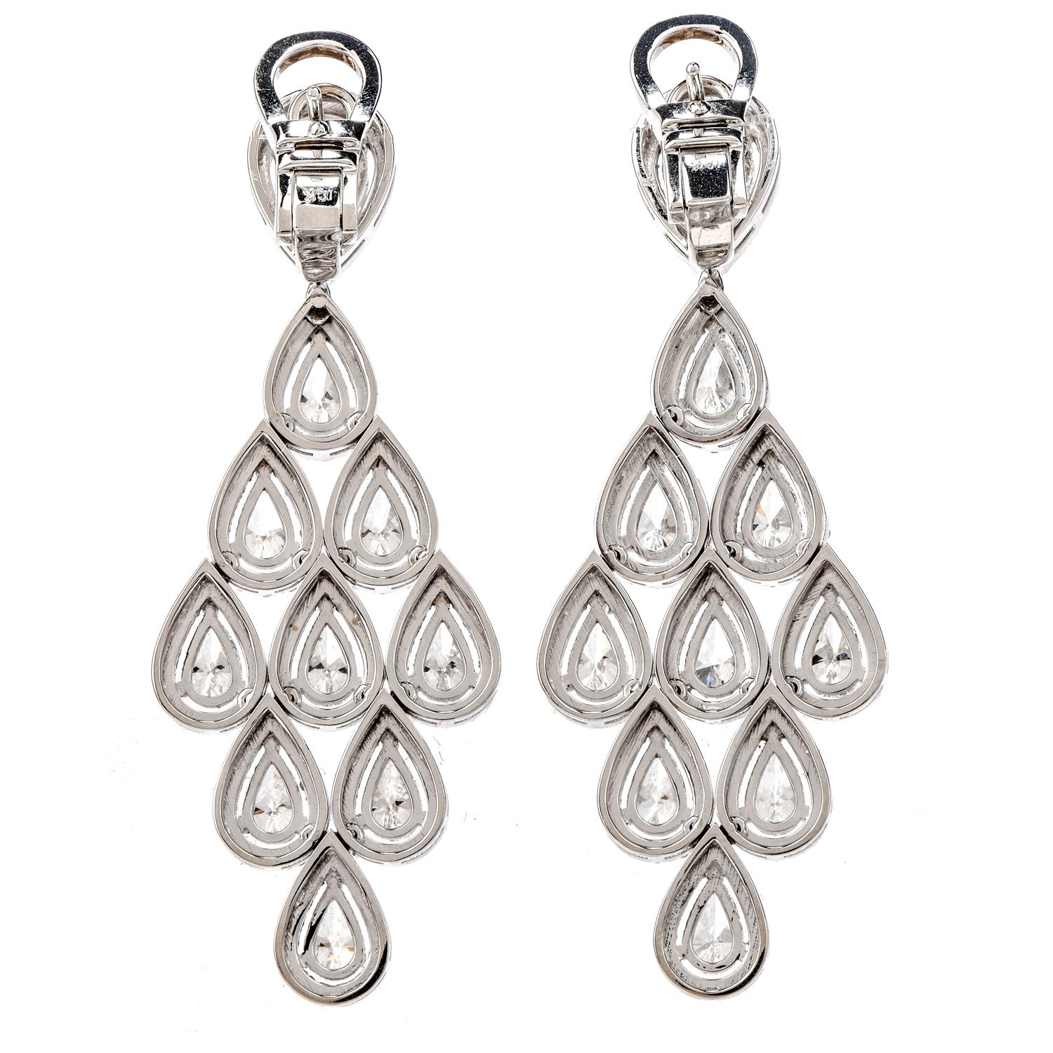 Pear Cut Dover Jewelry Diamond 18 Karat Gold Pear Halo Drop Chandelier Earrings