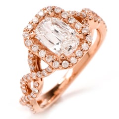 Cushion 1.01cts Diamond GIA D-VS1  18K Gold Halo  Engagement Ring