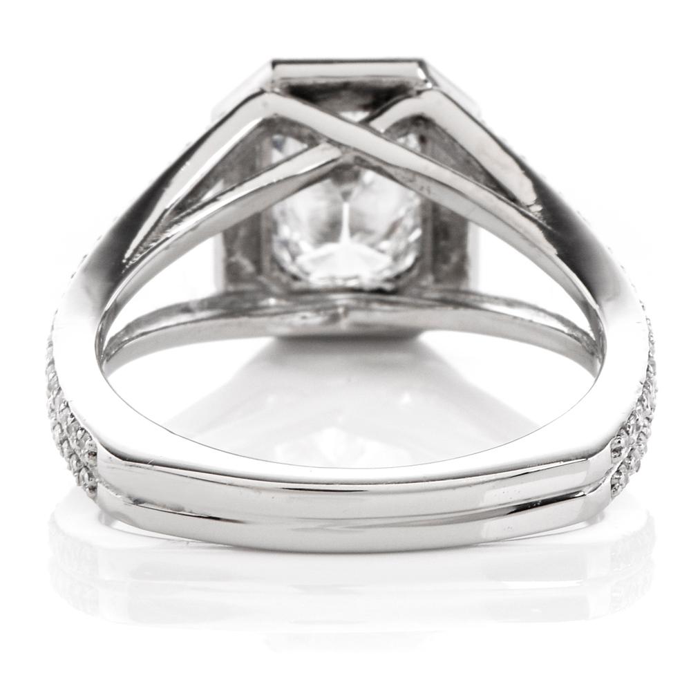 Art déco Dover Jewelry Bague de fiançailles en platine fendue avec pavé de diamants D-VS1 GIA en vente