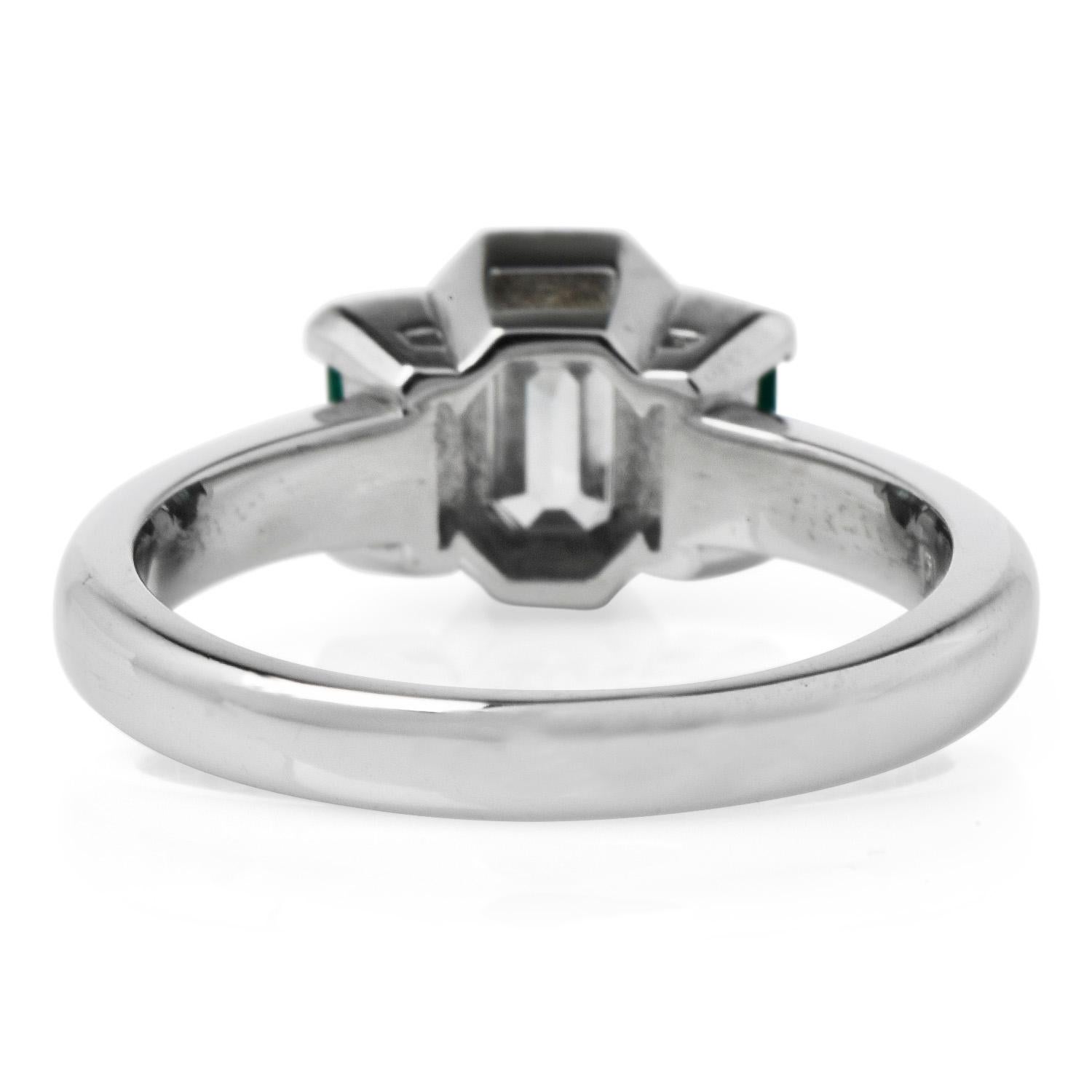 Women's Dover Jewelry GIA 1.20cts Diamond Emerald Platinum Three Stone Ring