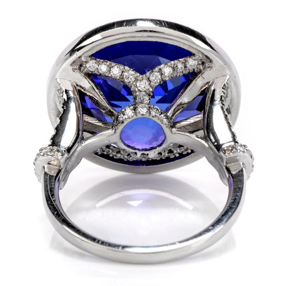 Dover Jewelry GIA 21.16 Carat Tanzanite Platinum Diamond Cocktail Ring In New Condition In Miami, FL