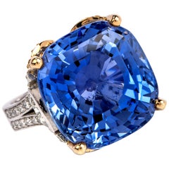 GIA 33.34 Carat No Heat Sapphire Ceylon Diamond Platinum 18K Ring