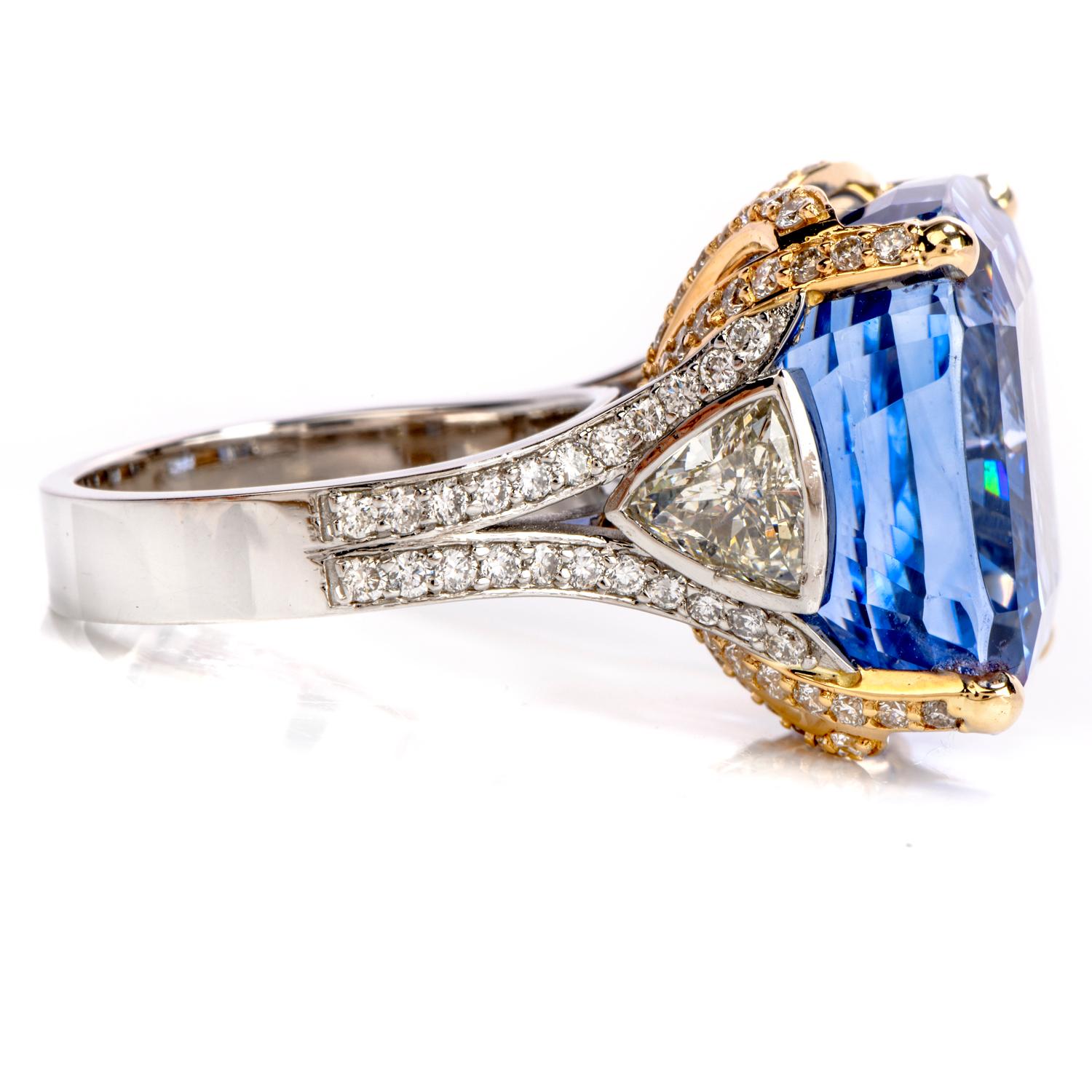 GIA 33.34 Carat No Heat Sapphire Ceylon Diamond Platinum 18K Ring For ...