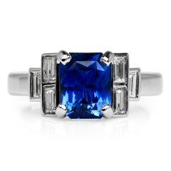 Dover Jewelry GIA 3.36 Carats Ceylon Sapphire Diamond Platinum Ring