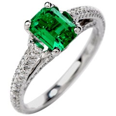 Dover Jewelry, bague élégante en platine avec émeraude de Colombie certifiée GIA