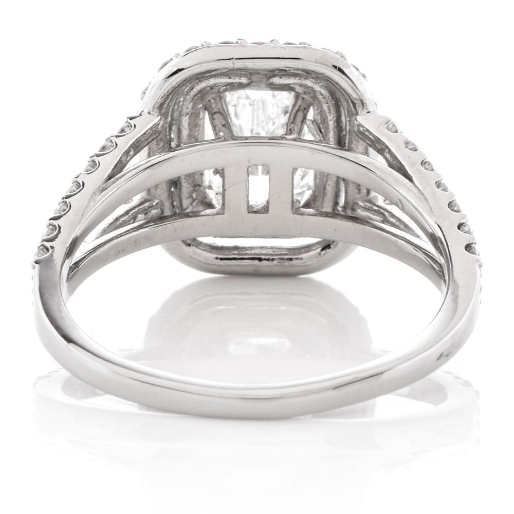 Women's or Men's GIA Diamond Cushion Brilliant Platinum Engagement Ring