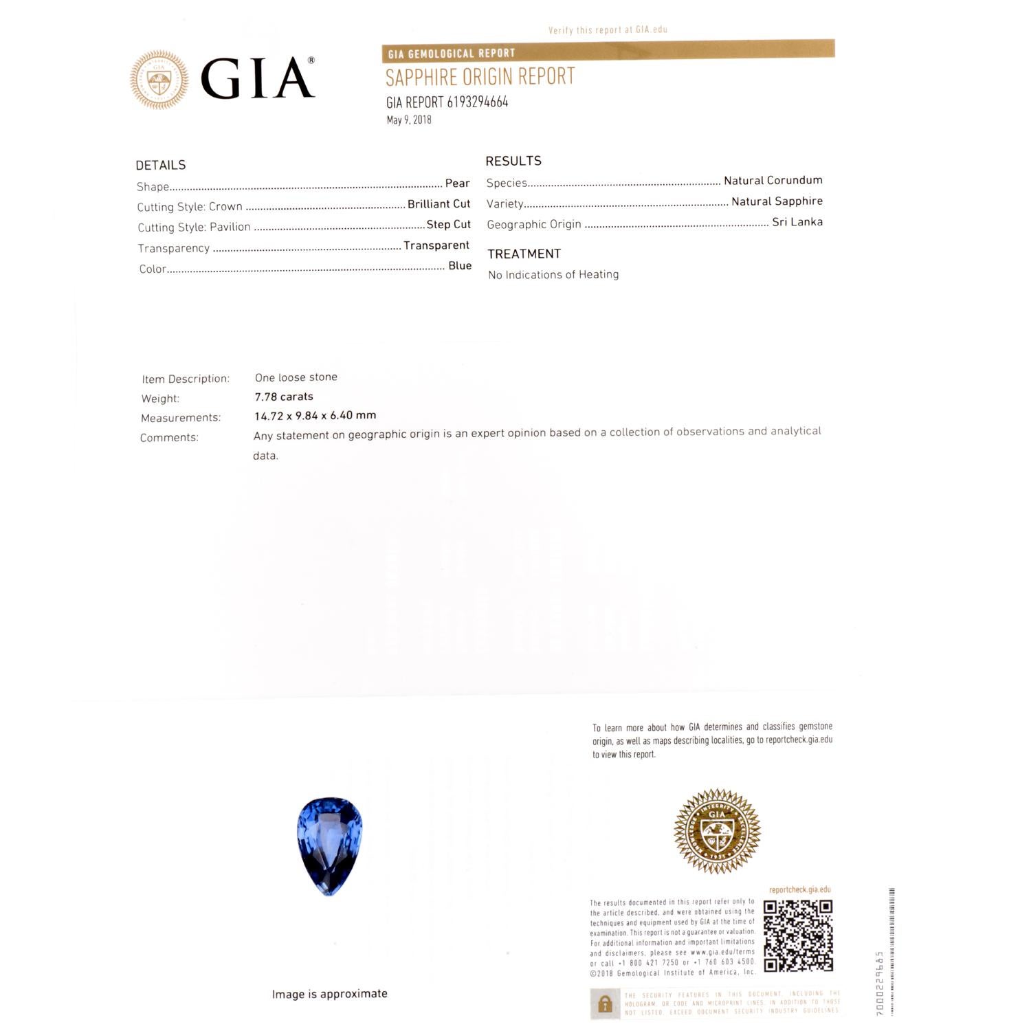 Natürliche GIA Blauer Saphir Diamant Birne Tropfen Platin Ohrringe (Tropfenschliff) im Angebot