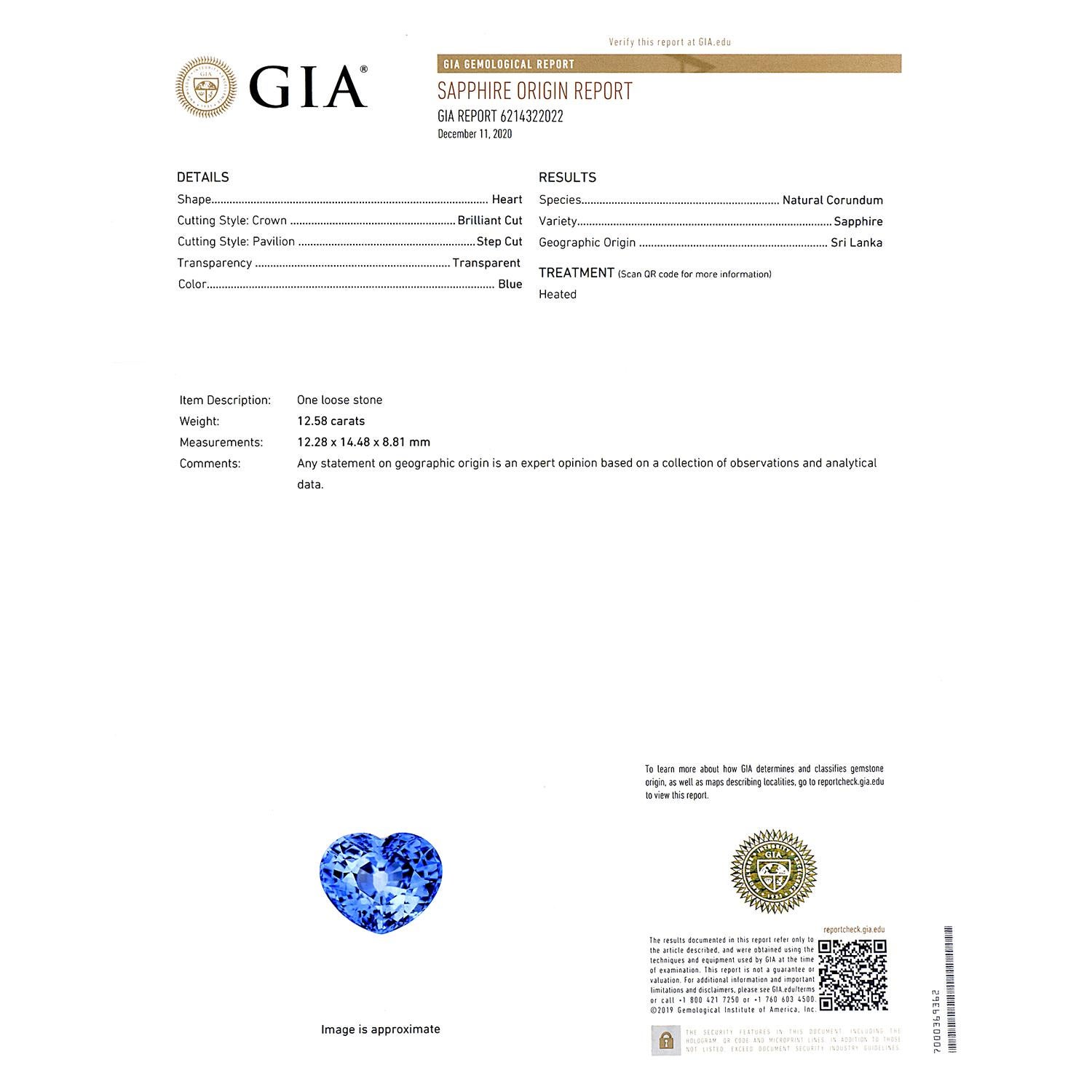 GIA 12.58 carats Ceylon Heart Sapphire Diamond Three-Stone Ring In New Condition In Miami, FL