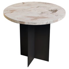 Dover White Marble and Metal Side Table, Made in Italy