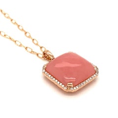 Doves 18 Karat Rose Gold Pendant Necklace with Cabochon Pink Opal and Diamonds