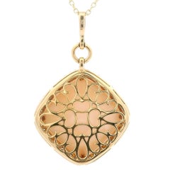 Dove's 18k Yellow Gold Rose Quartz 1.74ctw Diamond Drop Pendant Necklace