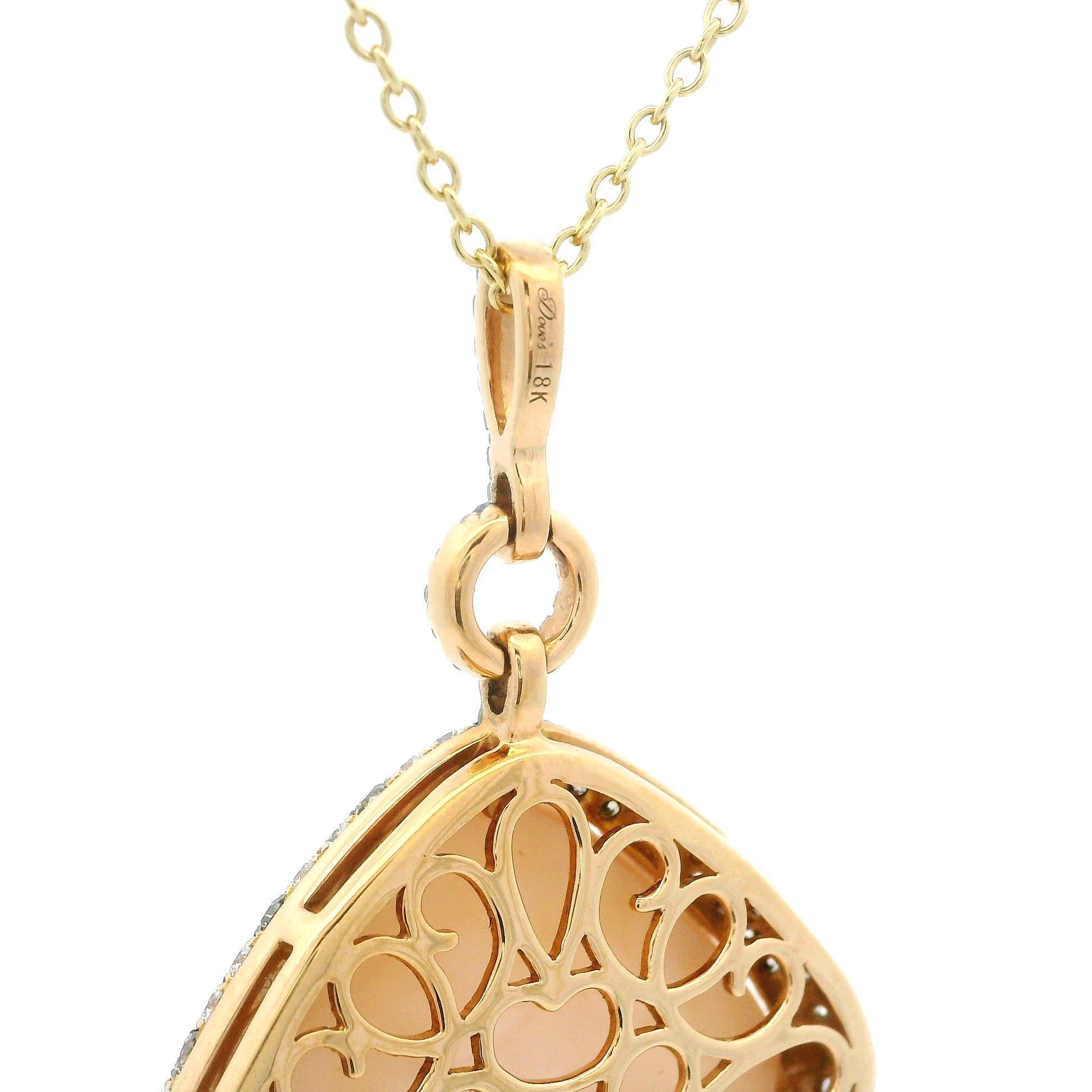 Halskette mit tropfenförmigem Anhänger, Taube 18 Karat Gelbgold Rosenquarz 1,74 Karat Diamant Damen im Angebot