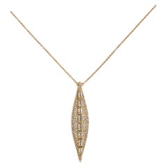 Elongated Marquise Shaped Pendant Necklace, 18k Gold with Diamond & White Topaz
