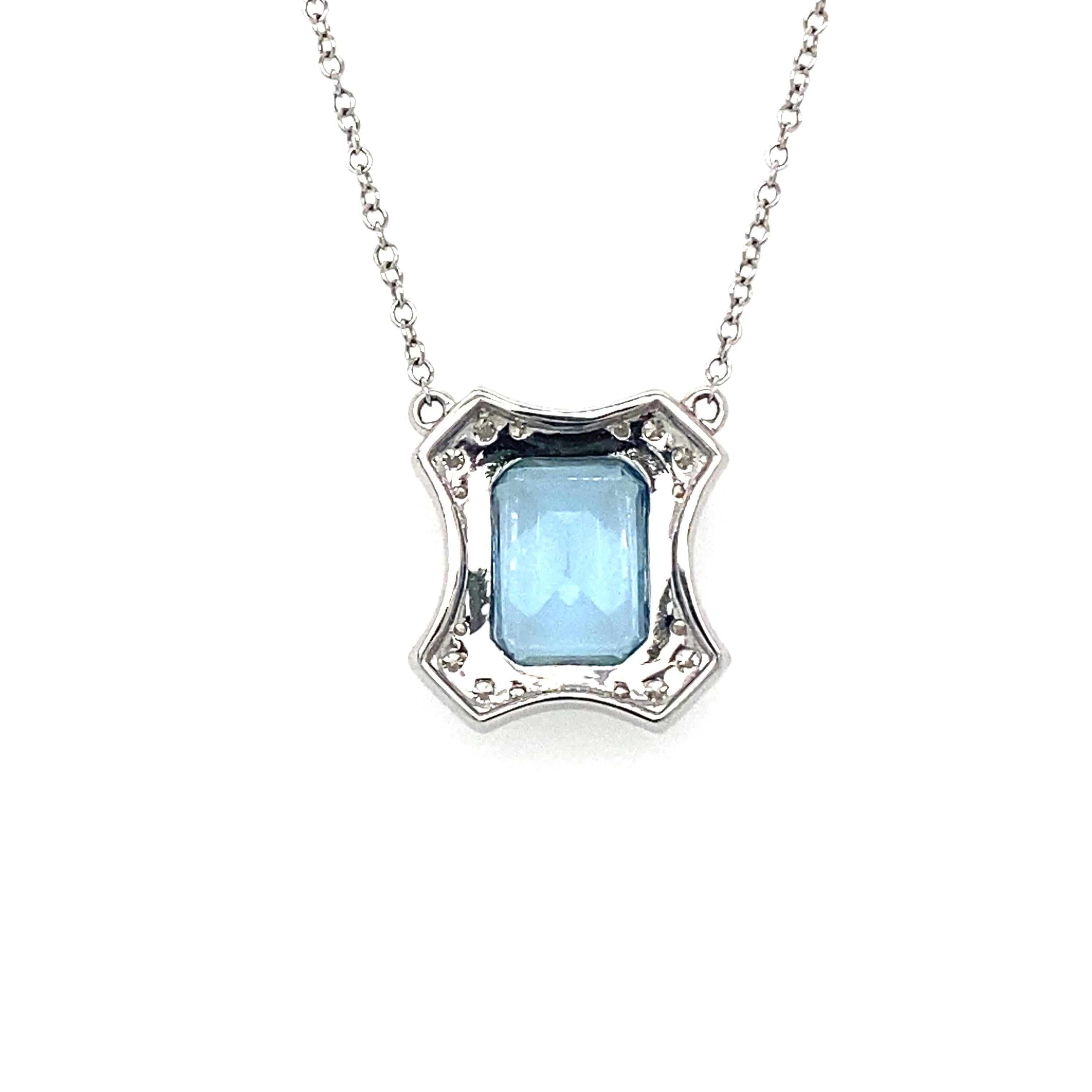 Emerald Cut Doves by Doron Paloma 18kt White Gold Aquamarine Necklace For Sale