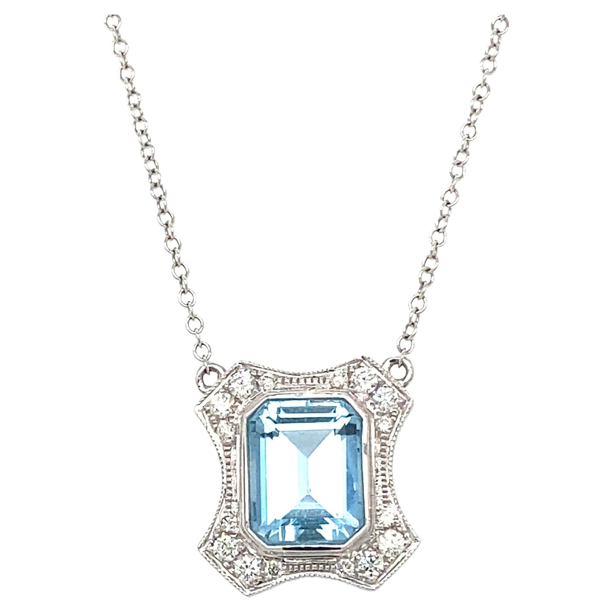 Doves by Doron Paloma 18kt White Gold Aquamarine Necklace For Sale