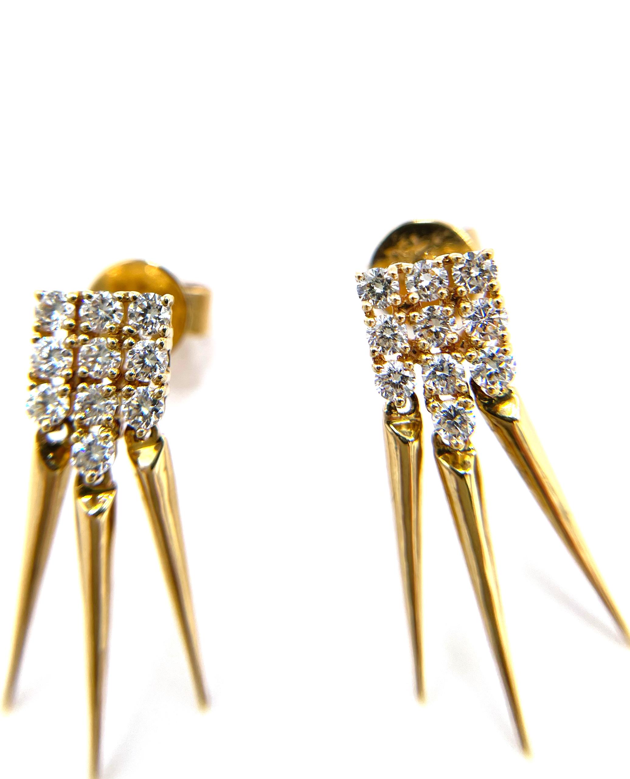 Contemporary Doves by Doron Paloma Spikey Dangle Earrings in 18K Yellow Gold and Diamonds