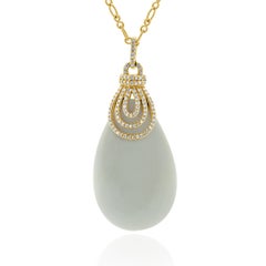 Doves Doron Paloma 14 Karat Rose Gold Pure White Agate and Diamond Necklace