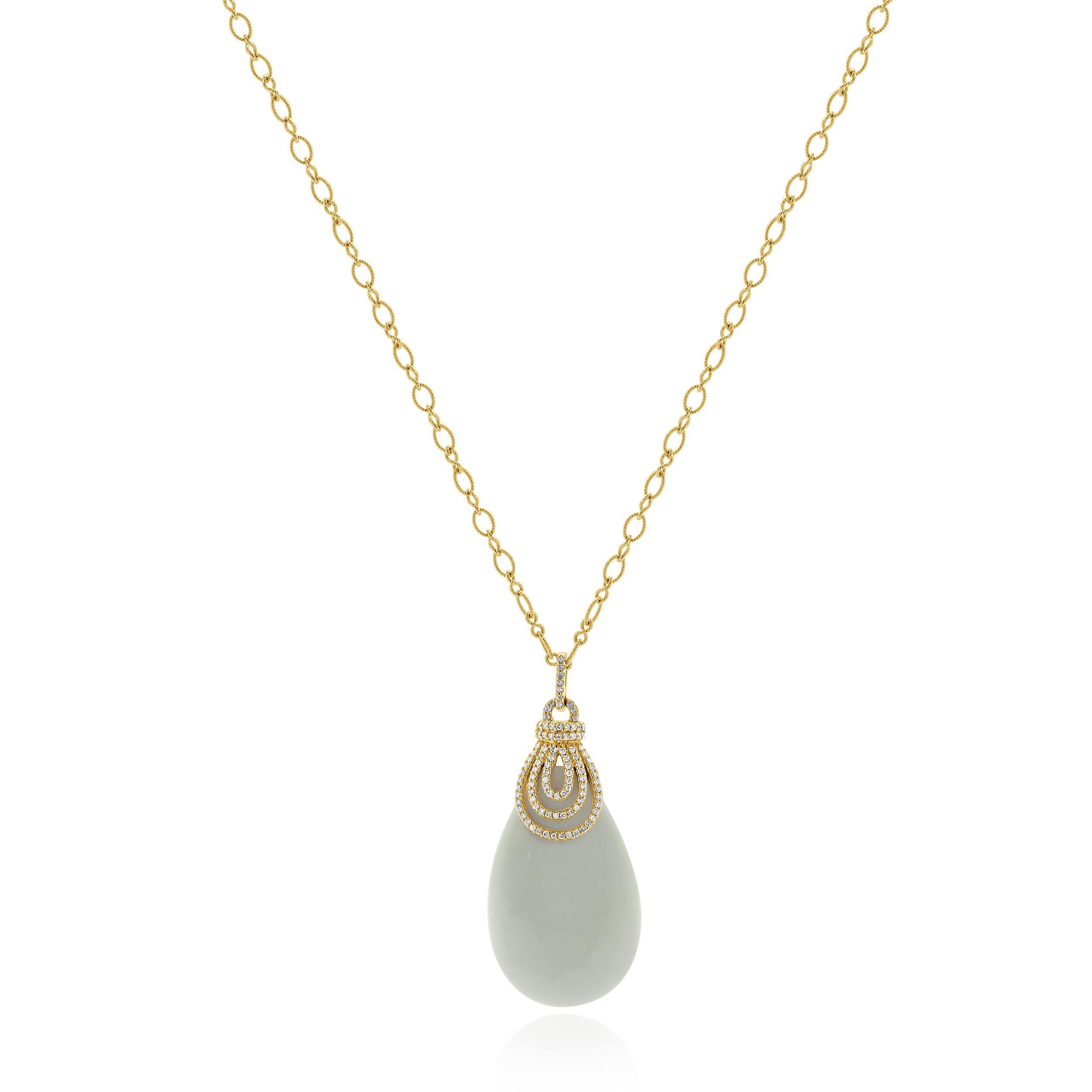 Collier colombes Paloma en or rose 14 carats, agate blanche pure et diamants en vente