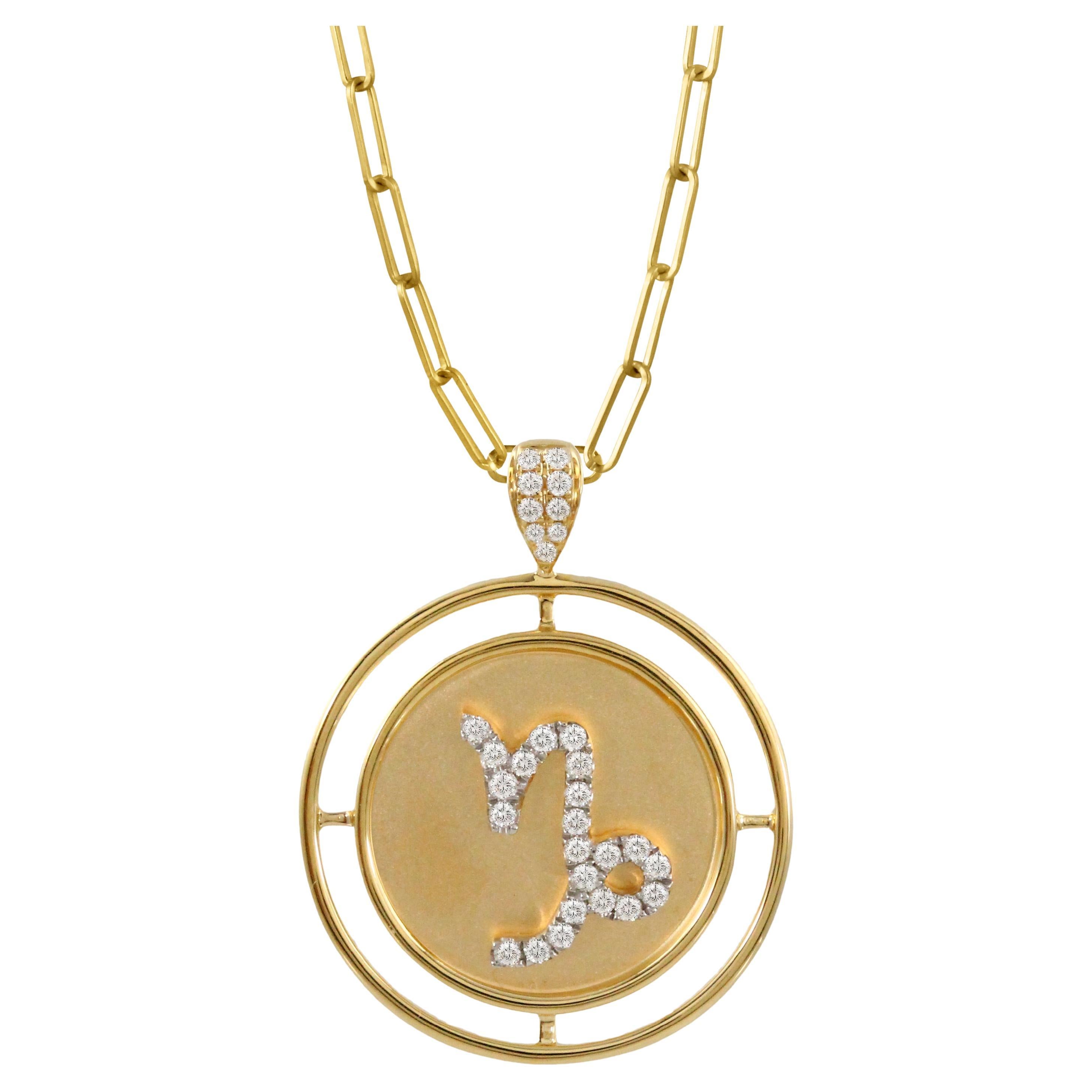 Doves Doron Paloma Diamond Gold Capricorn Zodiac Pendant For Sale