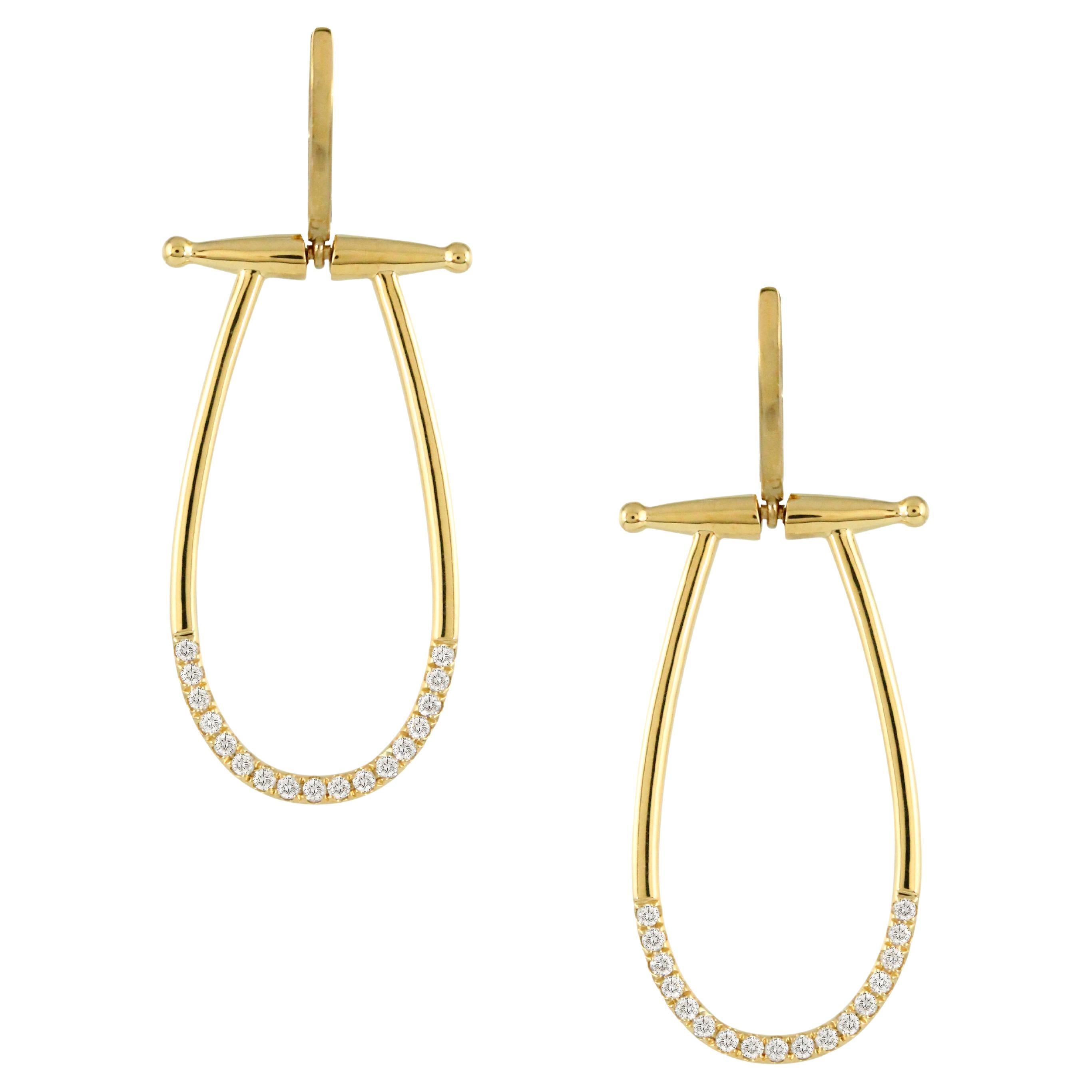 Doves Doron Paloma Diamond Gold Horse Bit Earrings For Sale