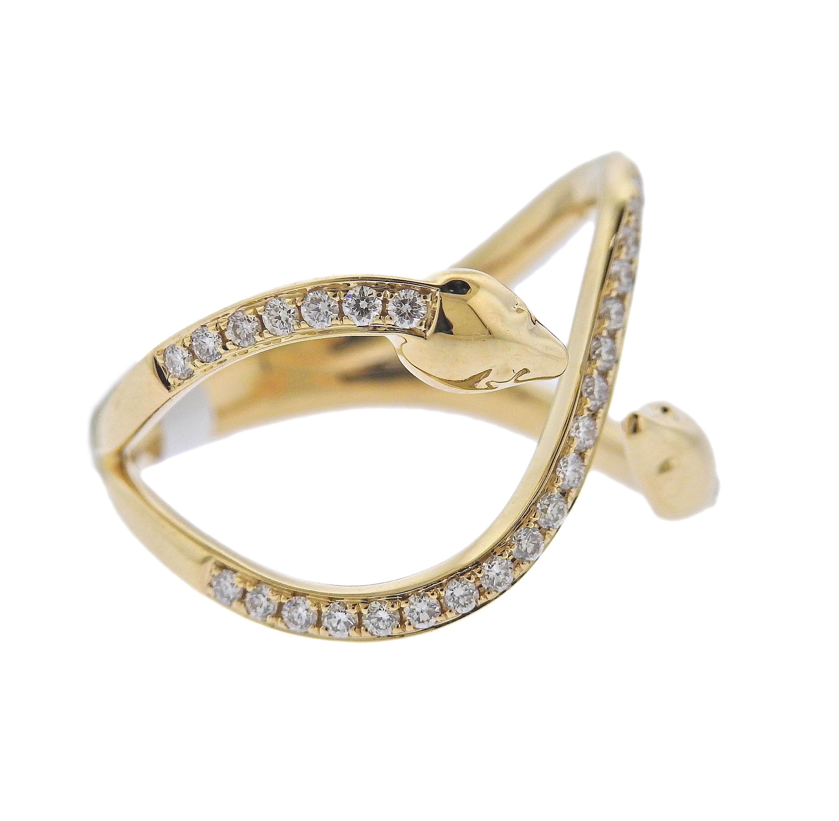 New with tag Doves by Doron Paloma 18k gold Serpent ring with 0.36ctw H/VS diamonds. Ring size 7, top is 15mm wide. Weight - 4.6 grams. Marked: 18k, Dove mark. 